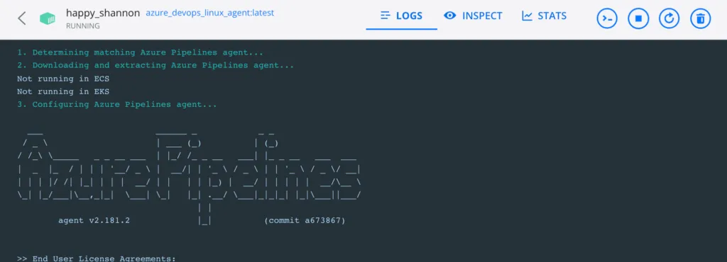 agent logs in Docker